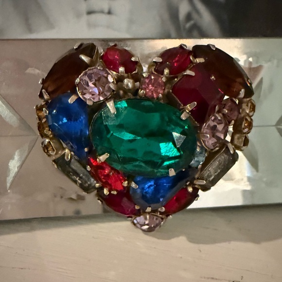 Vintage Multicolor Gemstone Heart Brooch - Picture 5 of 6